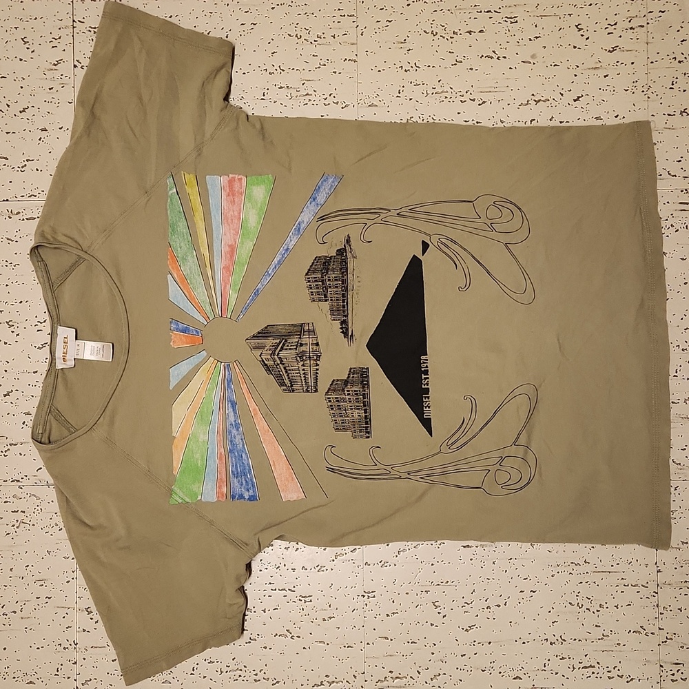 Diesel Green Rainbow Sun Graphic Crewneck T-Shirt